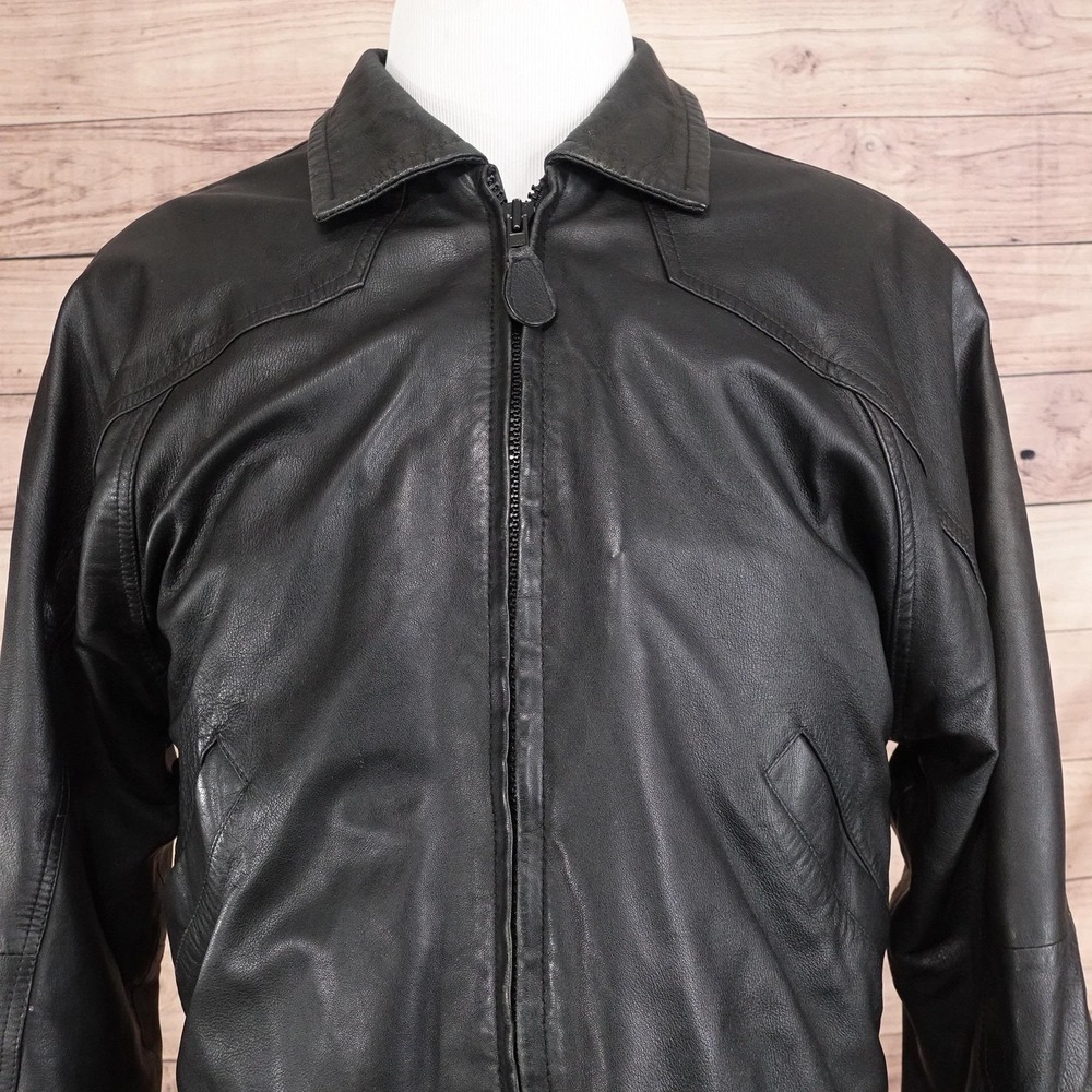 Marc By Andrew Marc Jacket Mens XL Black Leather Bomber Full Zip Lined Pockets